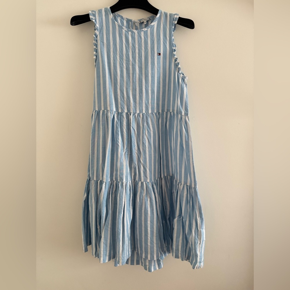 Tommy Hilfiger Light Blue and White Striped Kids Dress